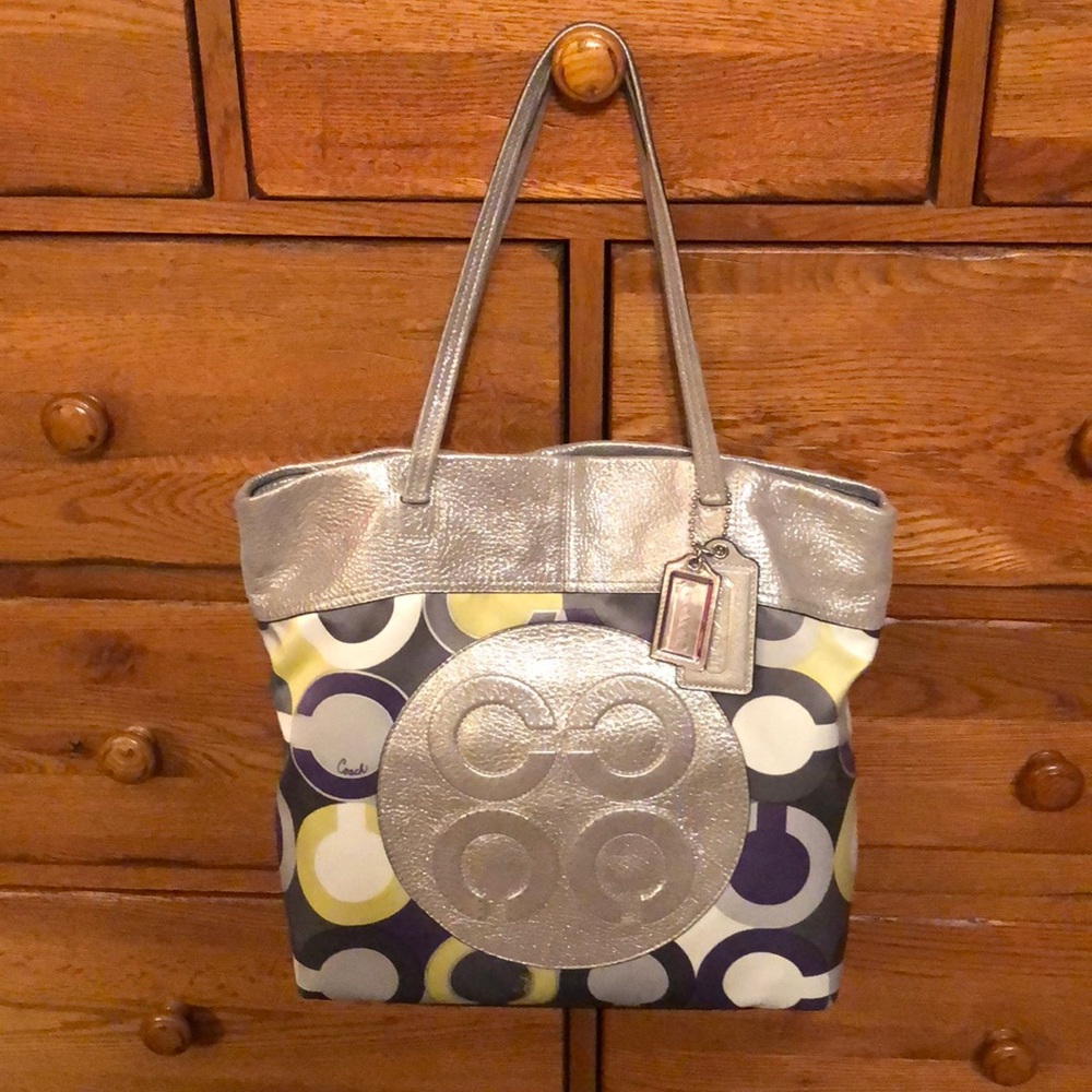 Coach summer tote sparkly leather & silk scarf